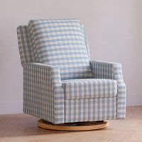 M22287BGHLB,Crewe Recliner and Swivel Glider in Blue Gingham with Light Wood Base