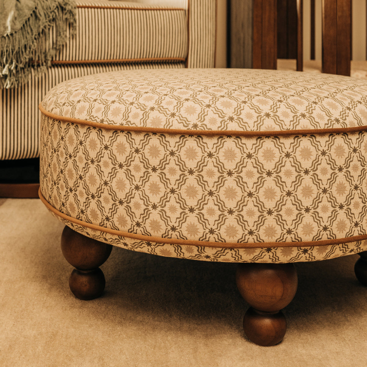 M33385OSRCTF,Nate Berkus x Babyletto Astre Ottoman in Perf Olive Star Eco-Crossweave w/Toffee feet