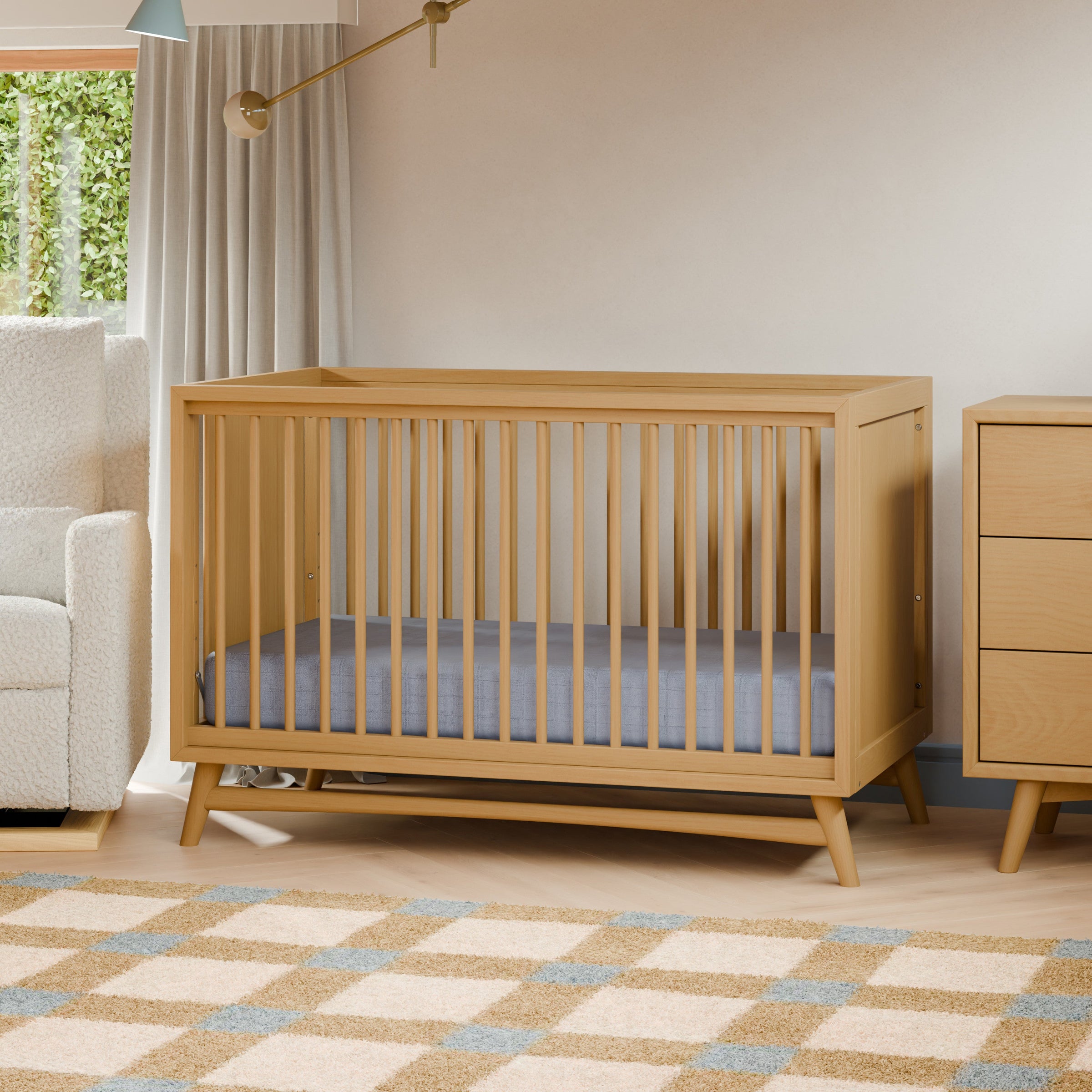 M15401HY,Peggy Mid-Century 3-in-1 Convertible Crib w/Toddler Bed Conversion Kit in Honey