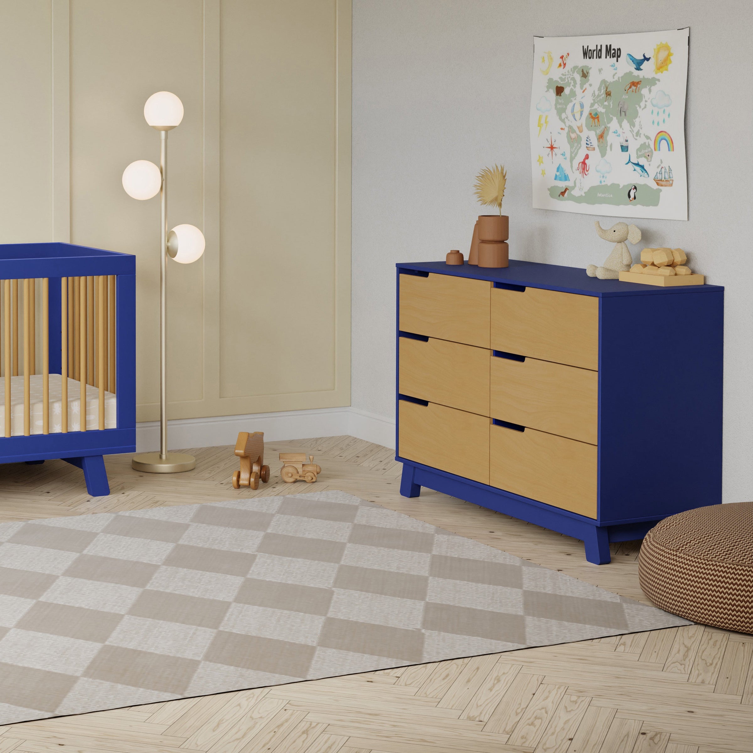 M4216CBTHY,Hudson 6-Drawer Double Dresser  Assembled in Cobalt and Honey