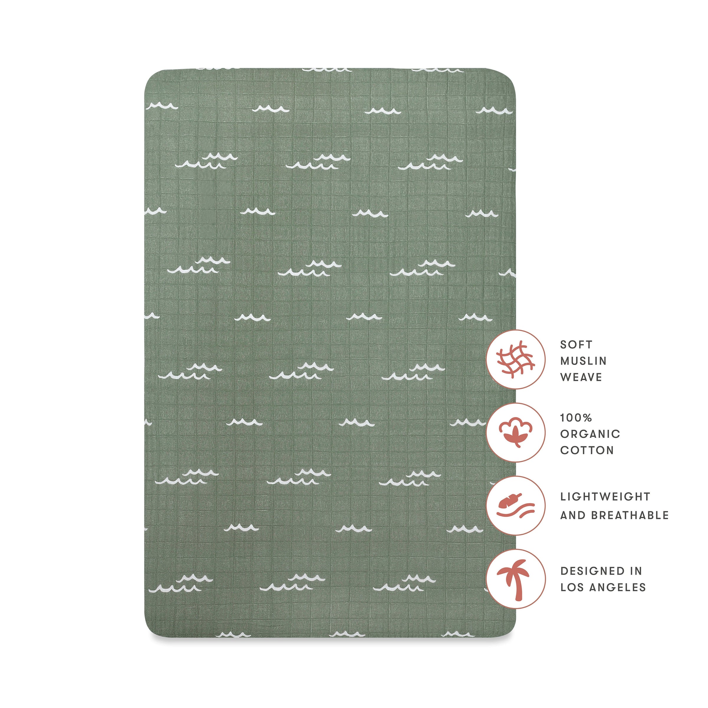 T27136,Ocean Waves Muslin Mini Crib Sheet in GOTS Certified Organic Cotton