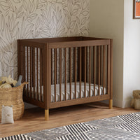 M12998NLGLD,Gelato 4-in-1 Convertible Mini Crib and Twin bed in Natural Walnut Finish with Gold Feet