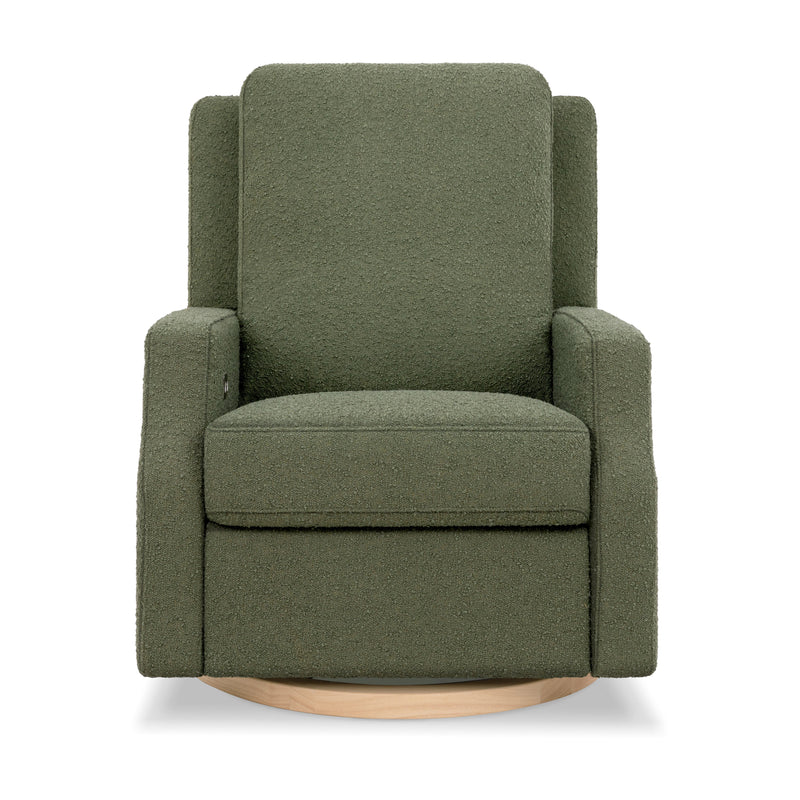 M22286OBLB,Crewe Electronic Swivel Glider Recliner in Olive Boucle w/Light Wood Base