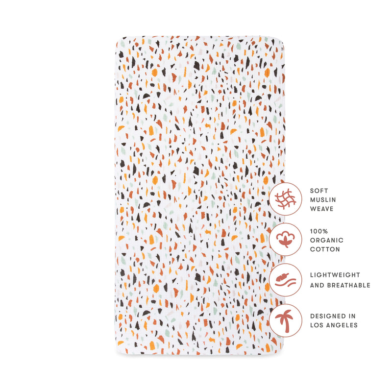 T29135,Terrazzo Muslin Crib Sheet in GOTS Certified Organic Cotton