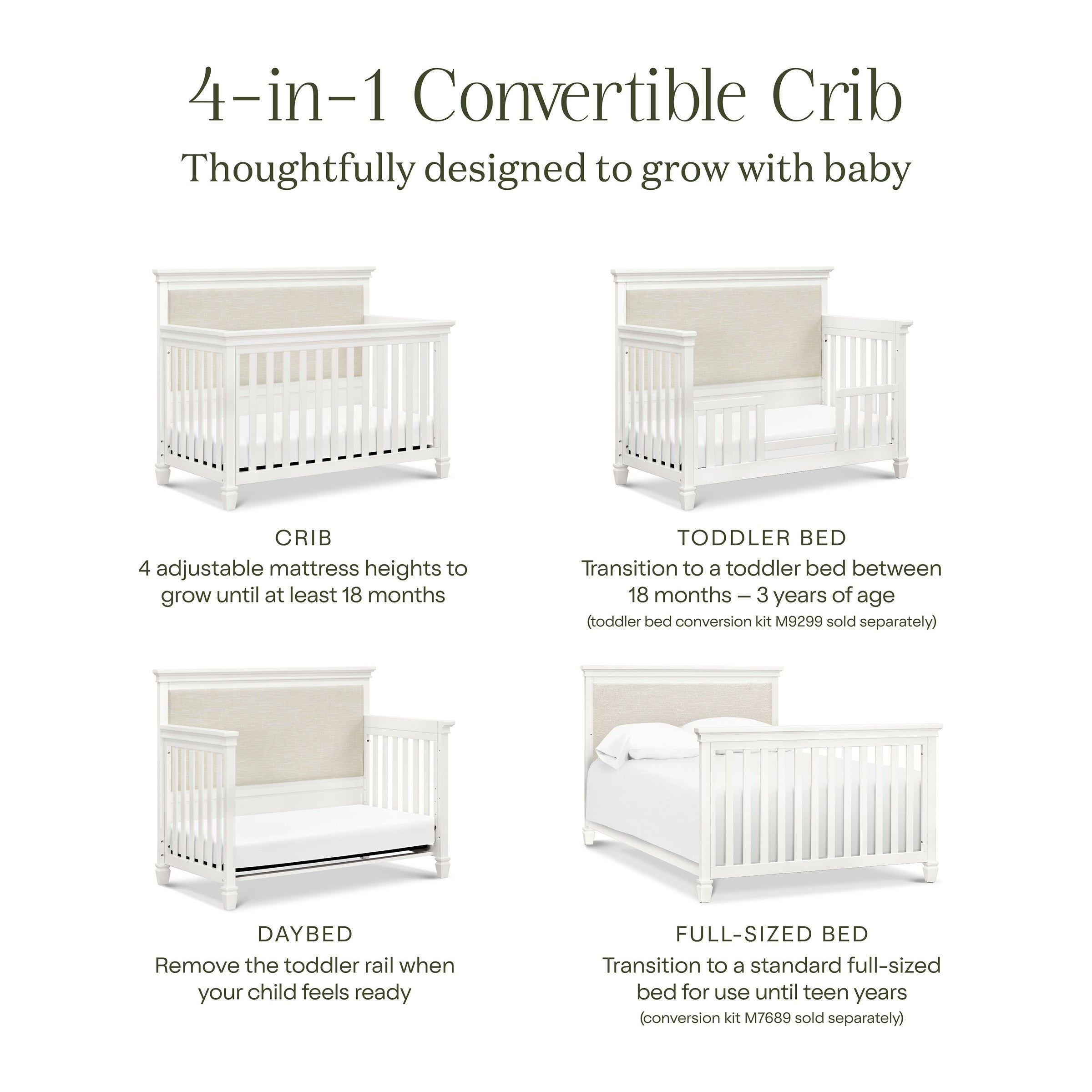 M15801RW,Darlington 4-in-1 Convertible Crib in Warm White