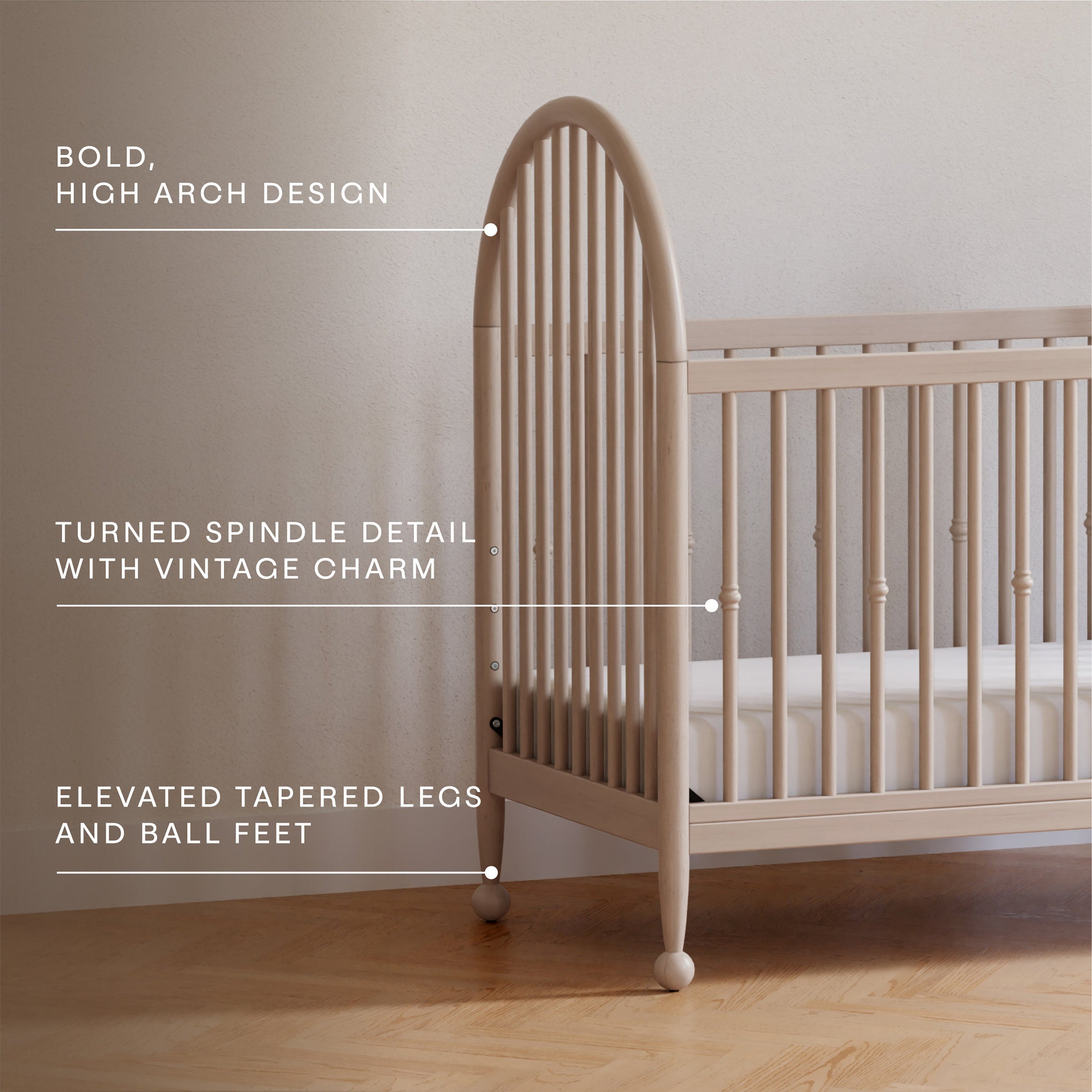M31401WP,Alouette 3-in-1 Convertible Spindle Crib in Washed Pine