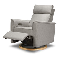 B17186PGEWLB,Willa Plus Power Glider Recliner w/ Power Headrest in Performance Grey Eco-Weave w/Light Wood Base