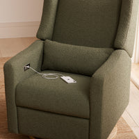 M11288OBLB,Kiwi Glider Recliner w/ Electronic Control and USB in Olive Boucle w/Light Wood Base