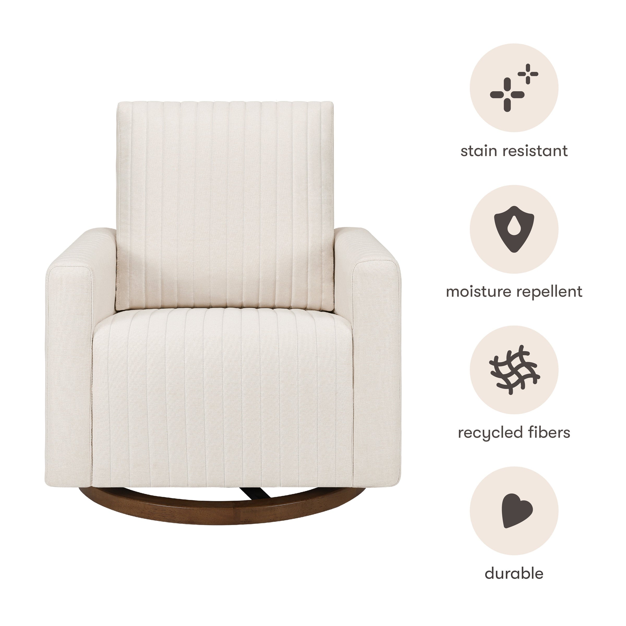 M26687PCMEWDB,Poe Channeled Swivel Glider in Performance Cream Eco-Weave w/ Dark Wood Base