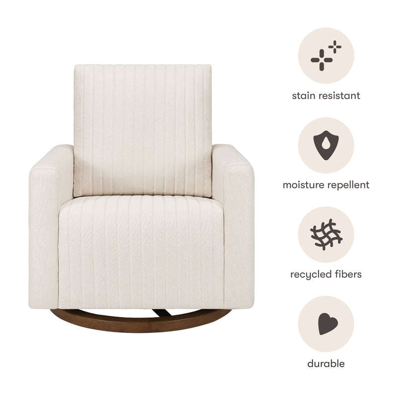 M26687PCMEWDB,Poe Channeled Swivel Glider in Performance Cream Eco-Weave w/ Dark Wood Base