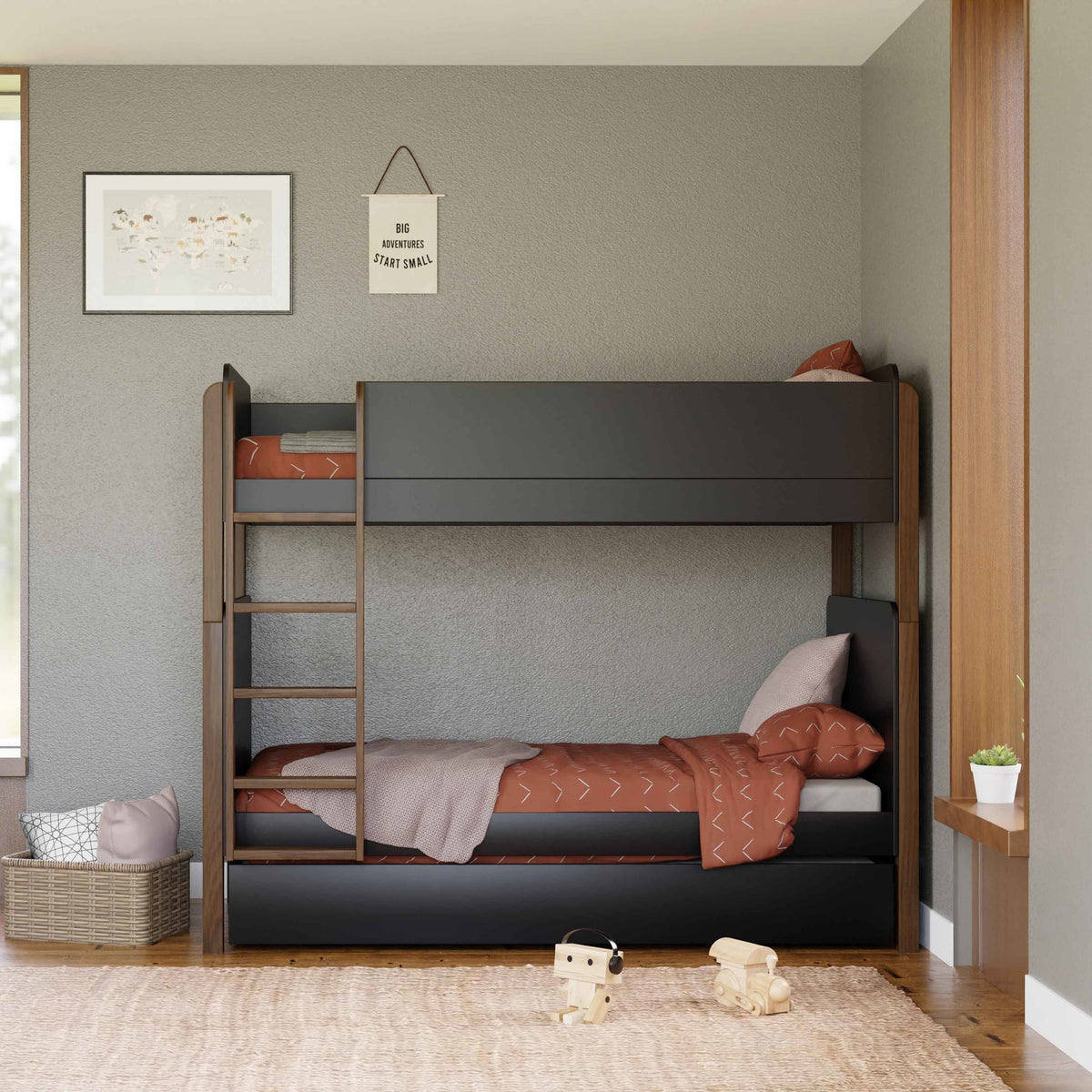 M18494BNL,TipToe Bunk Bed in Black and Natural Walnut