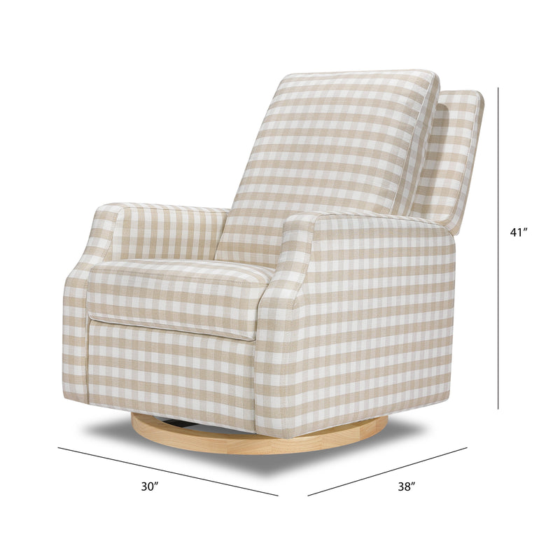 M22287TGHLB,Crewe Recliner and Swivel Glider in Tan Gingham with Light Wood Base