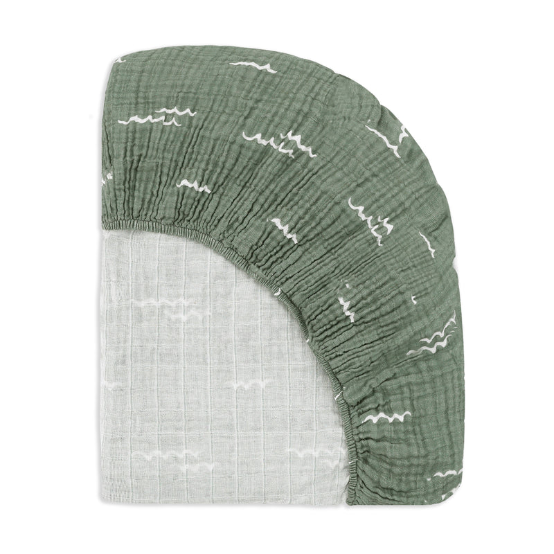 T27135,Ocean Waves Muslin Crib Sheet in GOTS Certified Organic Cotton