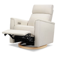 B17186WBLB,Willa Plus Power Glider Recliner w/ Power Headrest in Ivory Boucle with Light Wood Base
