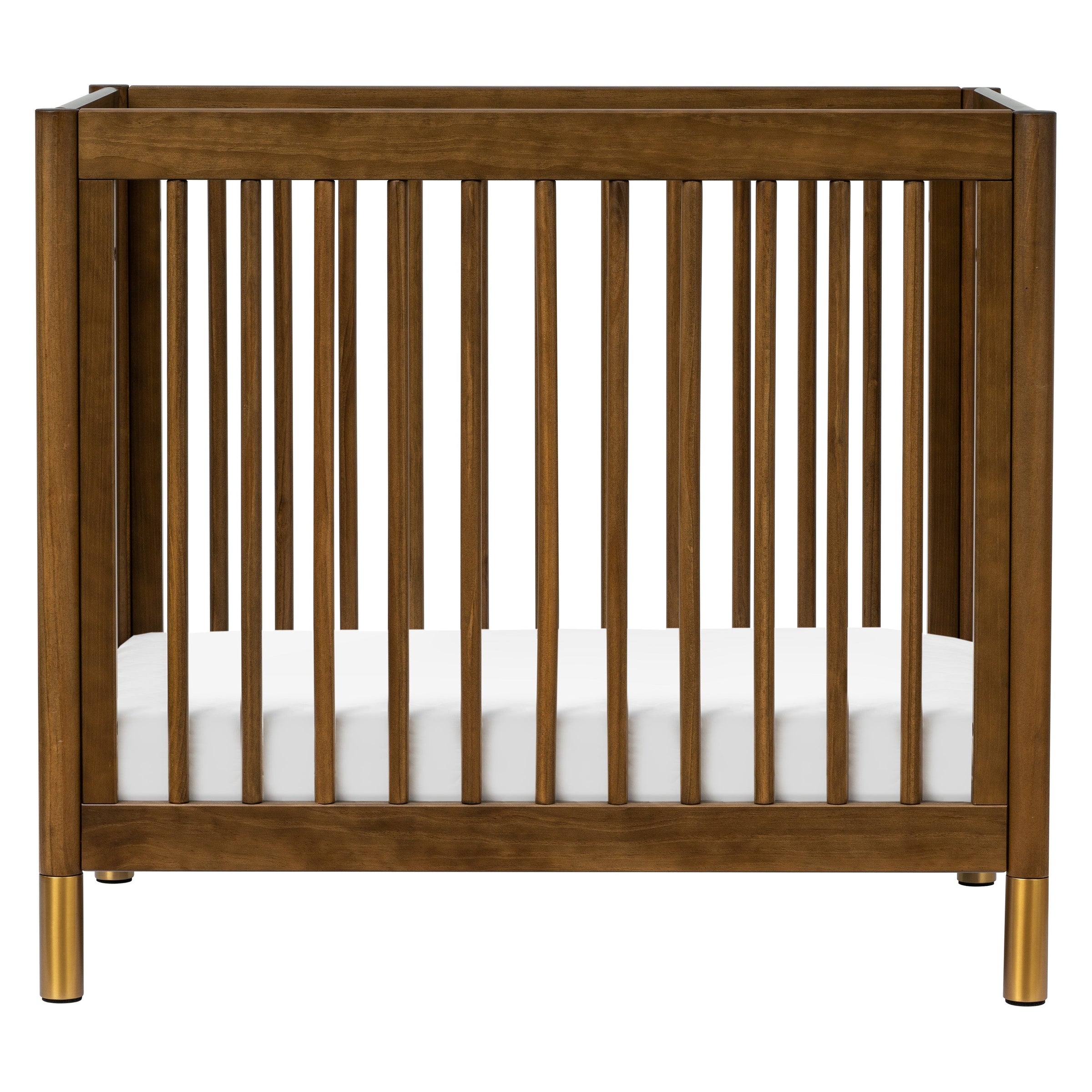 M12998NLGLD,Gelato 4-in-1 Convertible Mini Crib and Twin bed in Natural Walnut Finish with Gold Feet