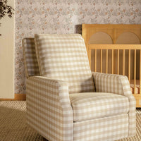 M22286TGHLB,Crewe Electronic Swivel Glider Recliner in Tan Gingham with Light Wood Base