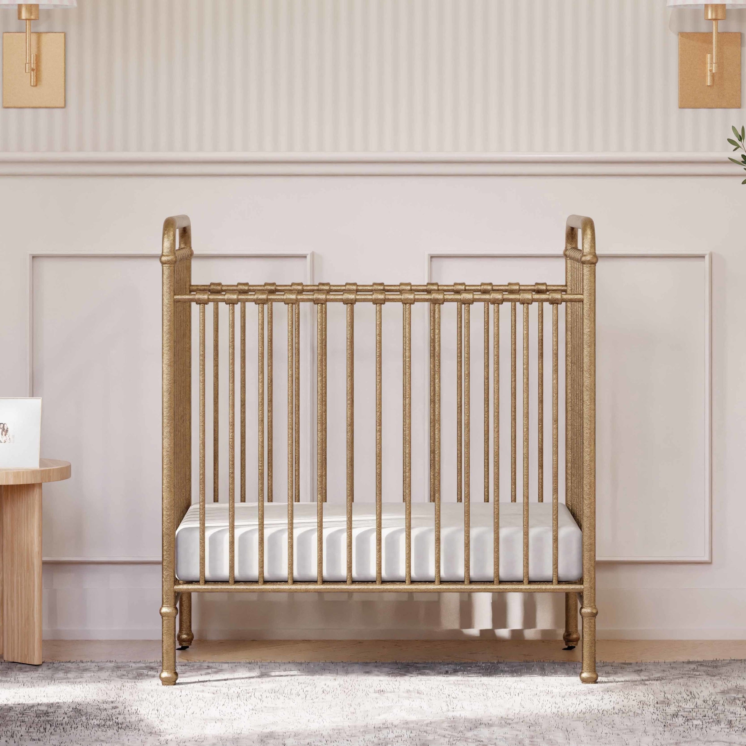 M15598VG,Abigail 3-in-1 Convertible Mini Crib in Vintage Gold