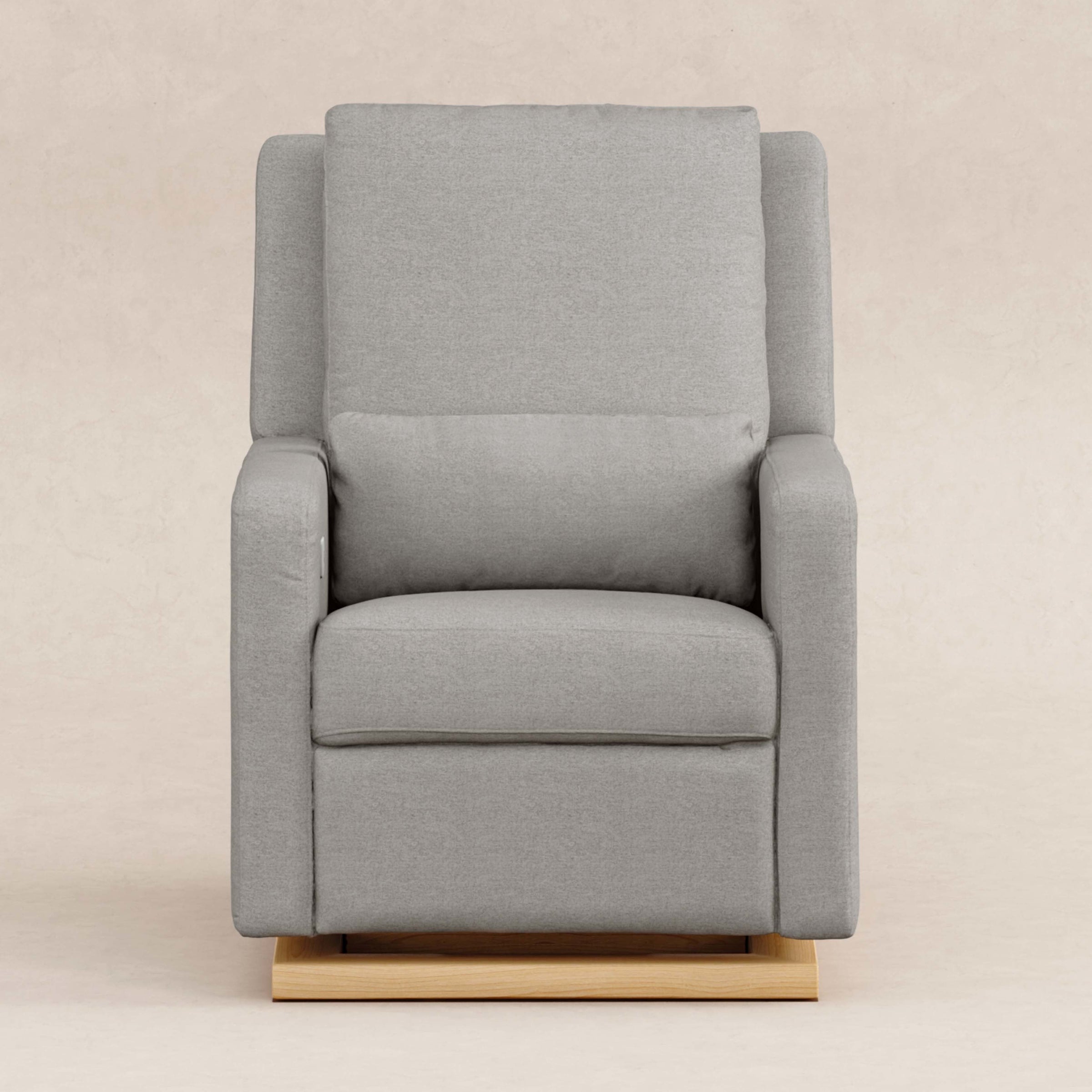 M23085PGEWLB,Sigi Glider Recliner w/ Electronic Control and USB in Performance Grey Eco-Weave w/Light Wood Base