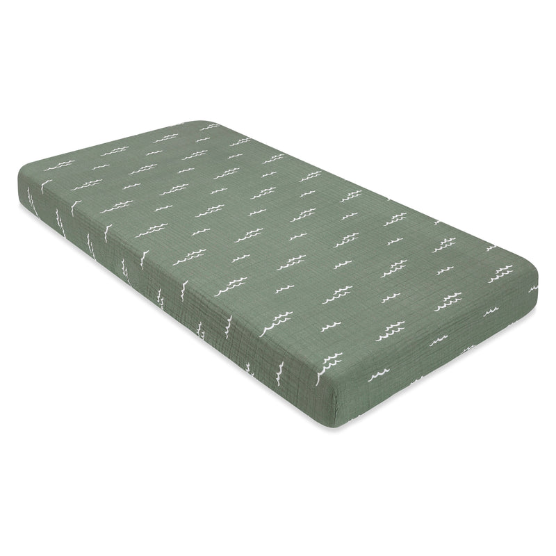T27135,Ocean Waves Muslin Crib Sheet in GOTS Certified Organic Cotton