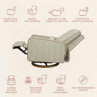 M23085OSCTB,Nate Berkus x Babyletto Sigi Power Recliner in Perf Olive Stripe Eco-Crossweave w/Toffee Base
