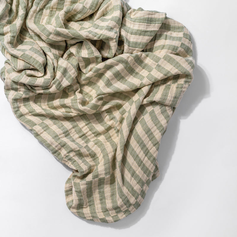 T30535,Moss Stripe Muslin Crib Sheet in GOTS Certified Organic Cotton