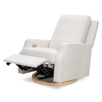 M22286FCSLB,Crewe Electronic Swivel Glider Recliner in Fog Chatham Stripe Performance Eco-Weave w/LB