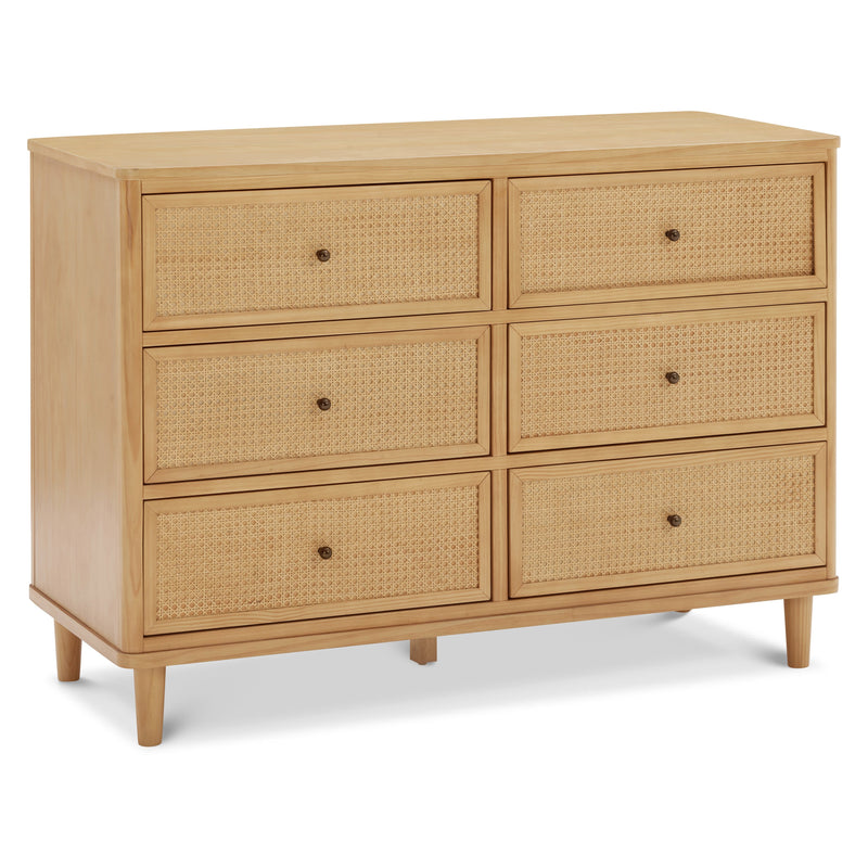 M23716HYHC,Marin with Cane 6 Drawer Assembled Dresser in Honey and Honey Cane