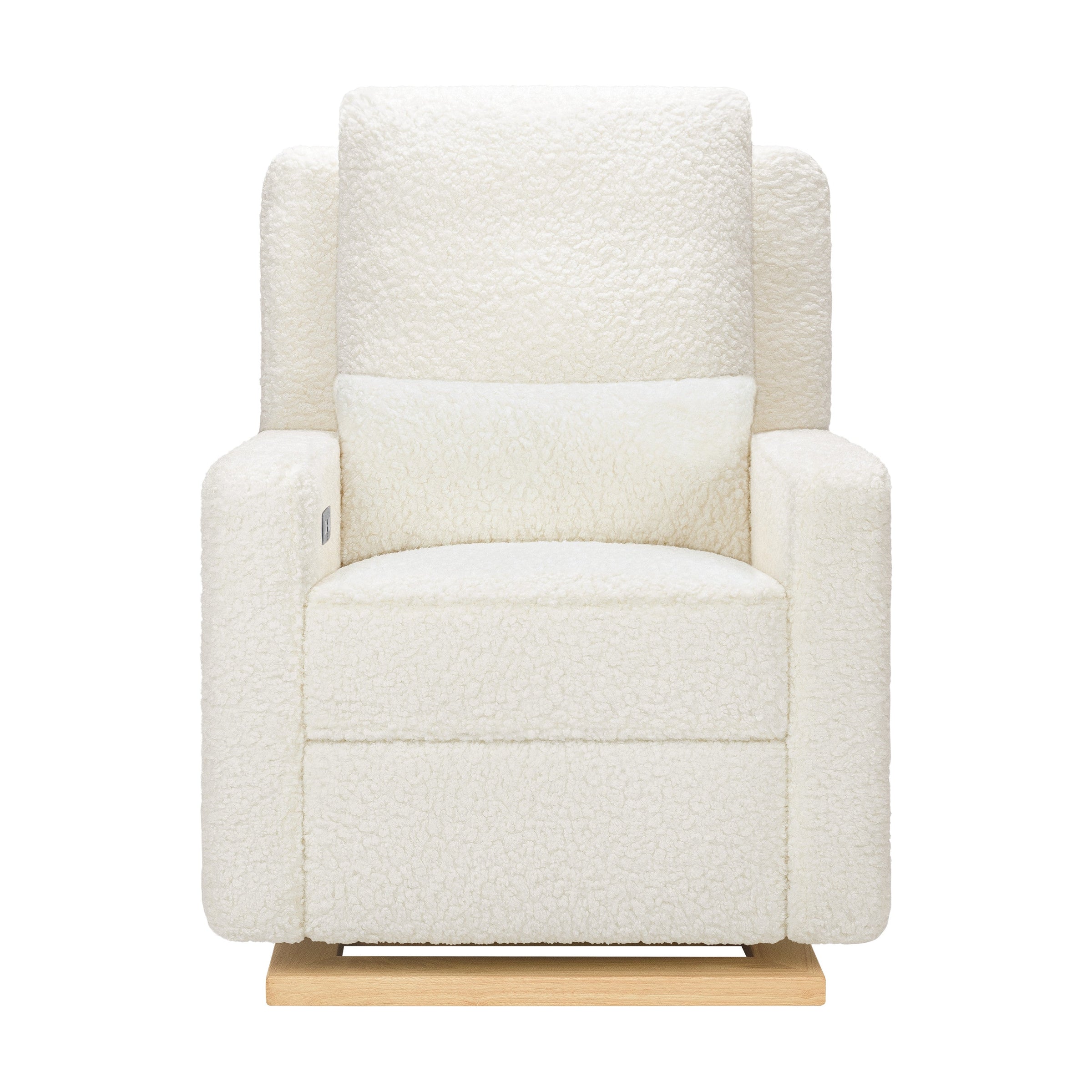 M23085CMSGLB,Sigi Glider Recliner w/ Electronic Control and USB in Cream Shearling w/Light Wood Base