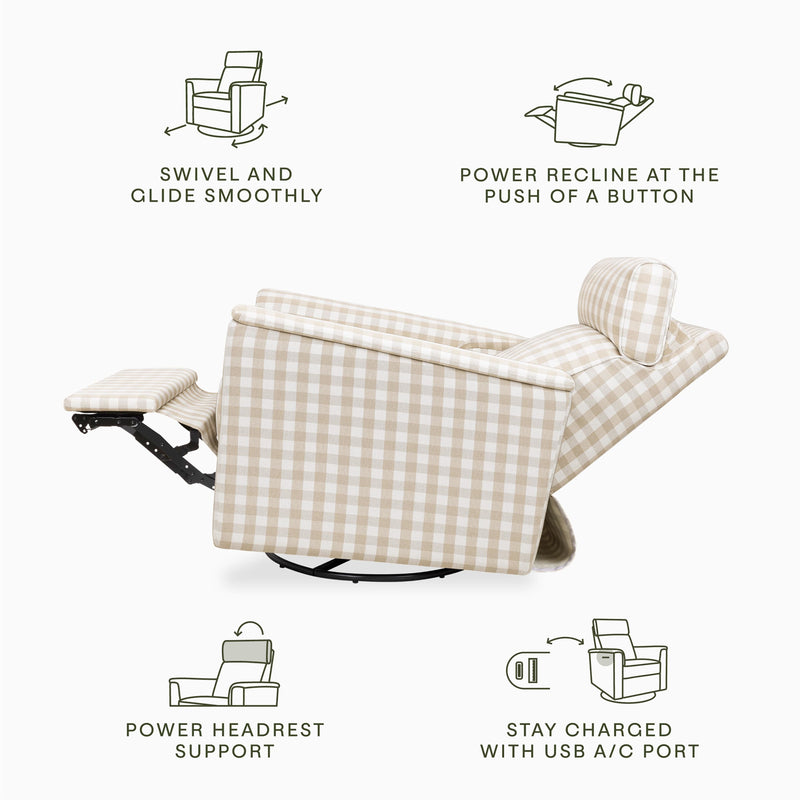 M17186TGH,Willa Plus Power Glider Recliner w/ Power Headrest in Tan Gingham