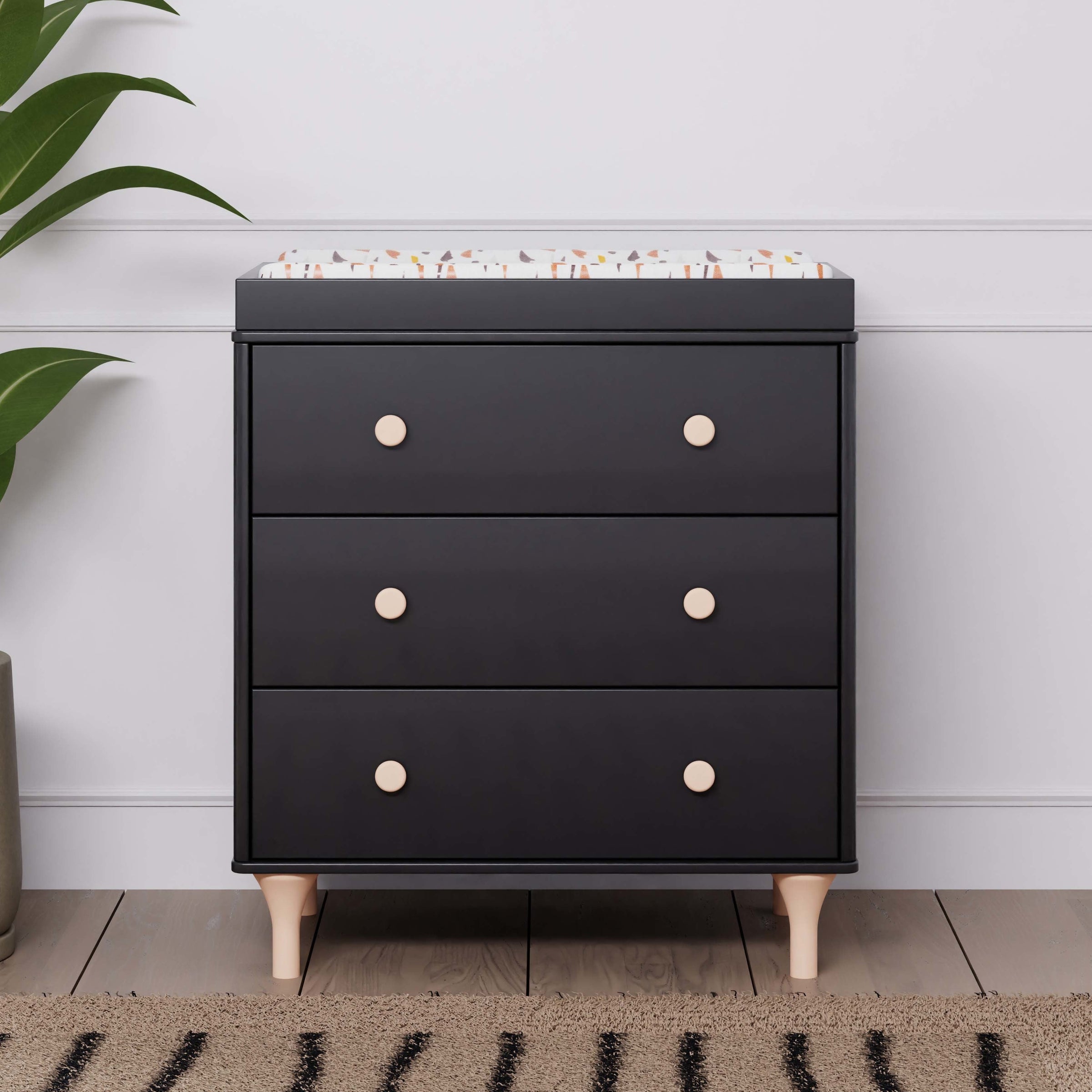 M9023BNX,Lolly 3-Drawer Changer Dresser w/Removable Changing Tray in Black/Washed Natural