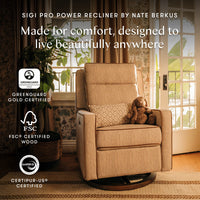 M23082BSCTB,Nate Berkus x Babyletto Sigi Pro Power Recliner in Perf Bronze Stripe Eco-Crossweave w/Toffee Base