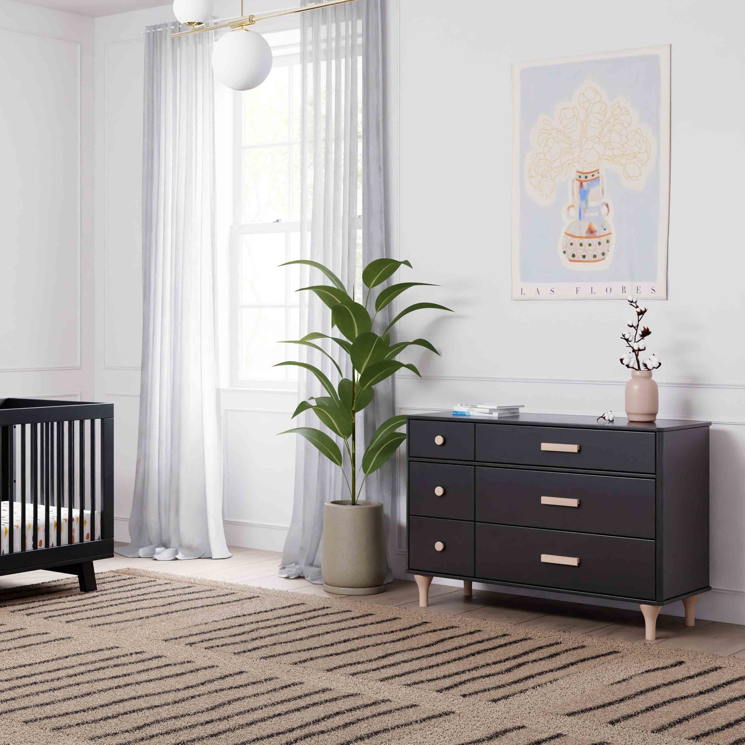 M9016BNX,Lolly 6-Drawer Double Dresser  Assembled in Black/Washed natural