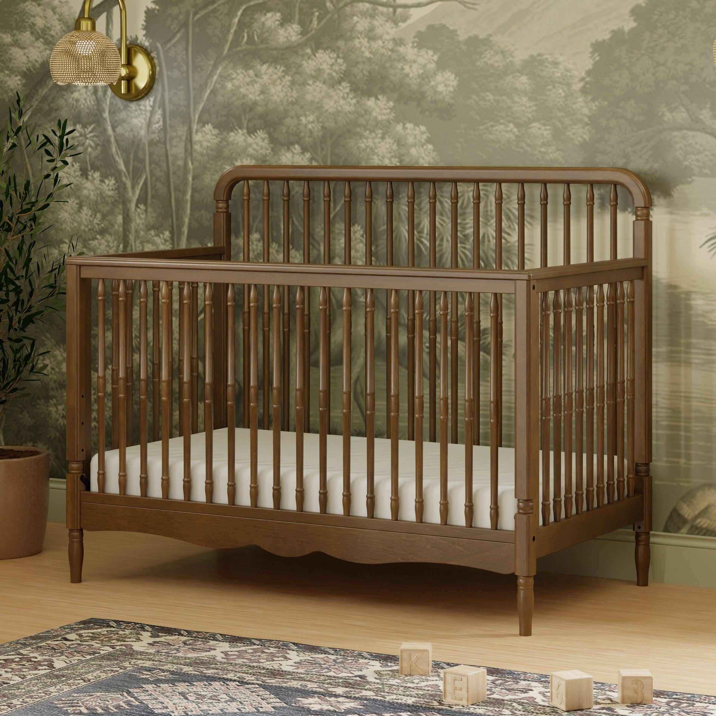 M7141NL,Liberty 4-in-1 Convertible Spindle Crib in Natural Walnut