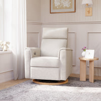 B17186WBLB,Willa Plus Power Glider Recliner w/ Power Headrest in Ivory Boucle with Light Wood Base