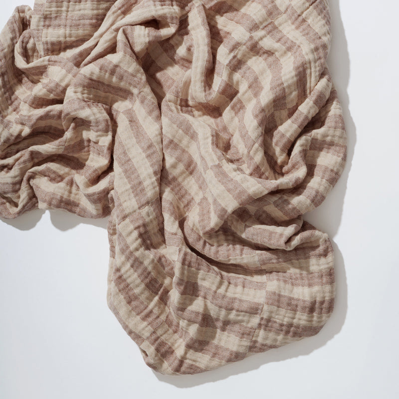T30635,Cocoa Stripe Muslin Crib Sheet in GOTS Certified Organic Cotton