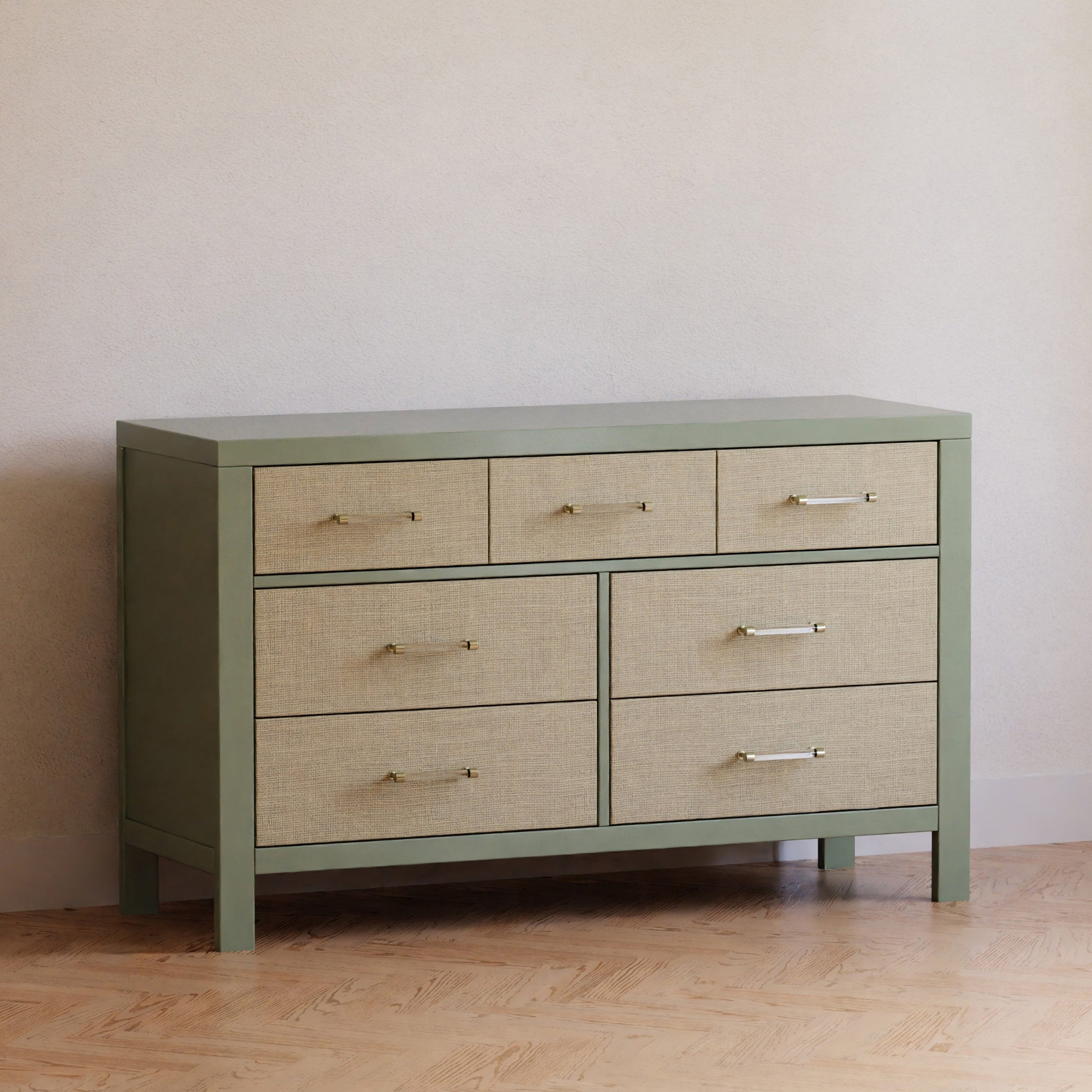 M24816FSPSEW,Eloise 7-Drawer Assembled Dresser in French Sage and Performance Sand Eco-Weave
