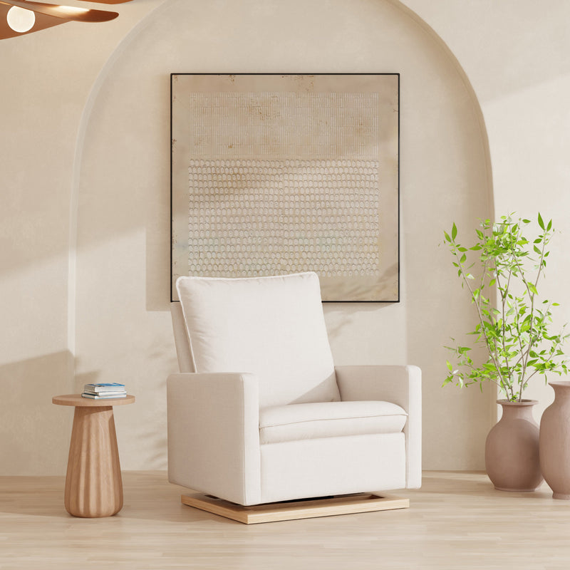 M20984PCMEWLB,Cali Pillowback Chair and a Half Glider in Performance Cream Eco-Weave w/ Light Wood Base