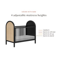 M25601BNC,Bondi Cane 3-in-1 Convertible Crib w/ Toddler Bed Kit in Black with Natural Cane