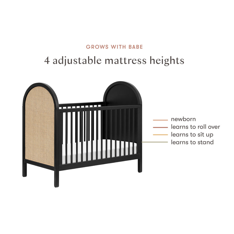 M25601BNC,Bondi Cane 3-in-1 Convertible Crib w/ Toddler Bed Kit in Black with Natural Cane