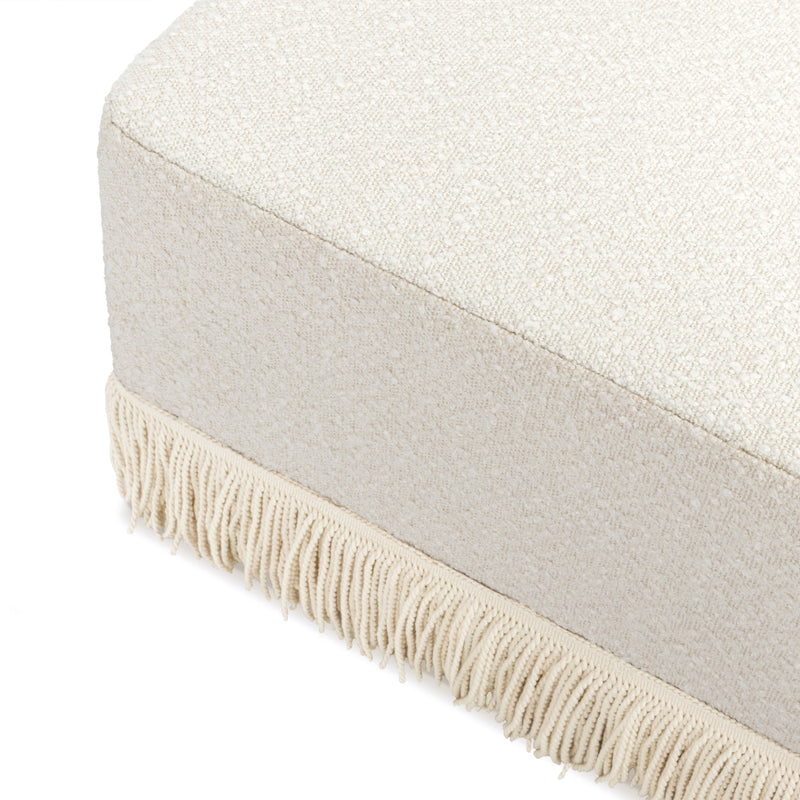 M21785WBIF,Crawford Gliding Ottoman in Ivory Boucle with Ivory Tassel Fringe