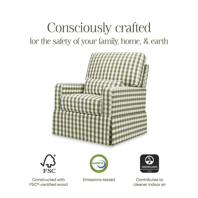 M21787GGH,Crawford Pillowback Comfort Swivel Glider in Moss Green Gingham