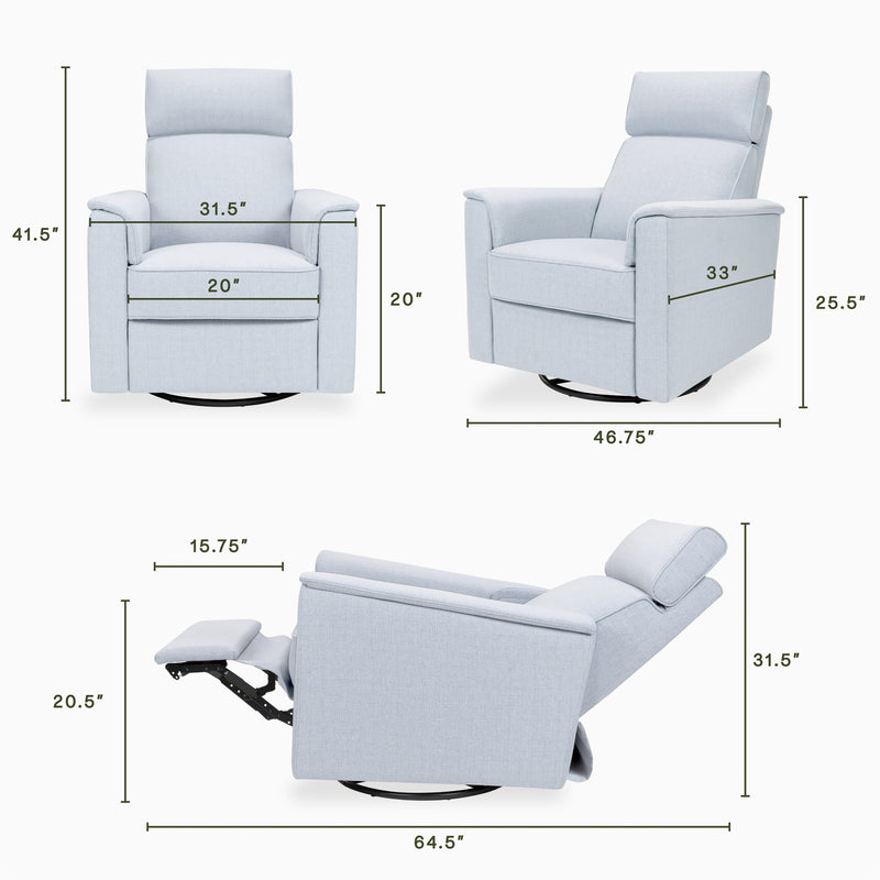 M17182PCET,Willa Pro Power Glider Recliner w/ Power Lumbar in Performance Blue Chambray Eco-Twill