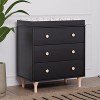 M9023BNX,Lolly 3-Drawer Changer Dresser w/Removable Changing Tray in Black/Washed Natural
