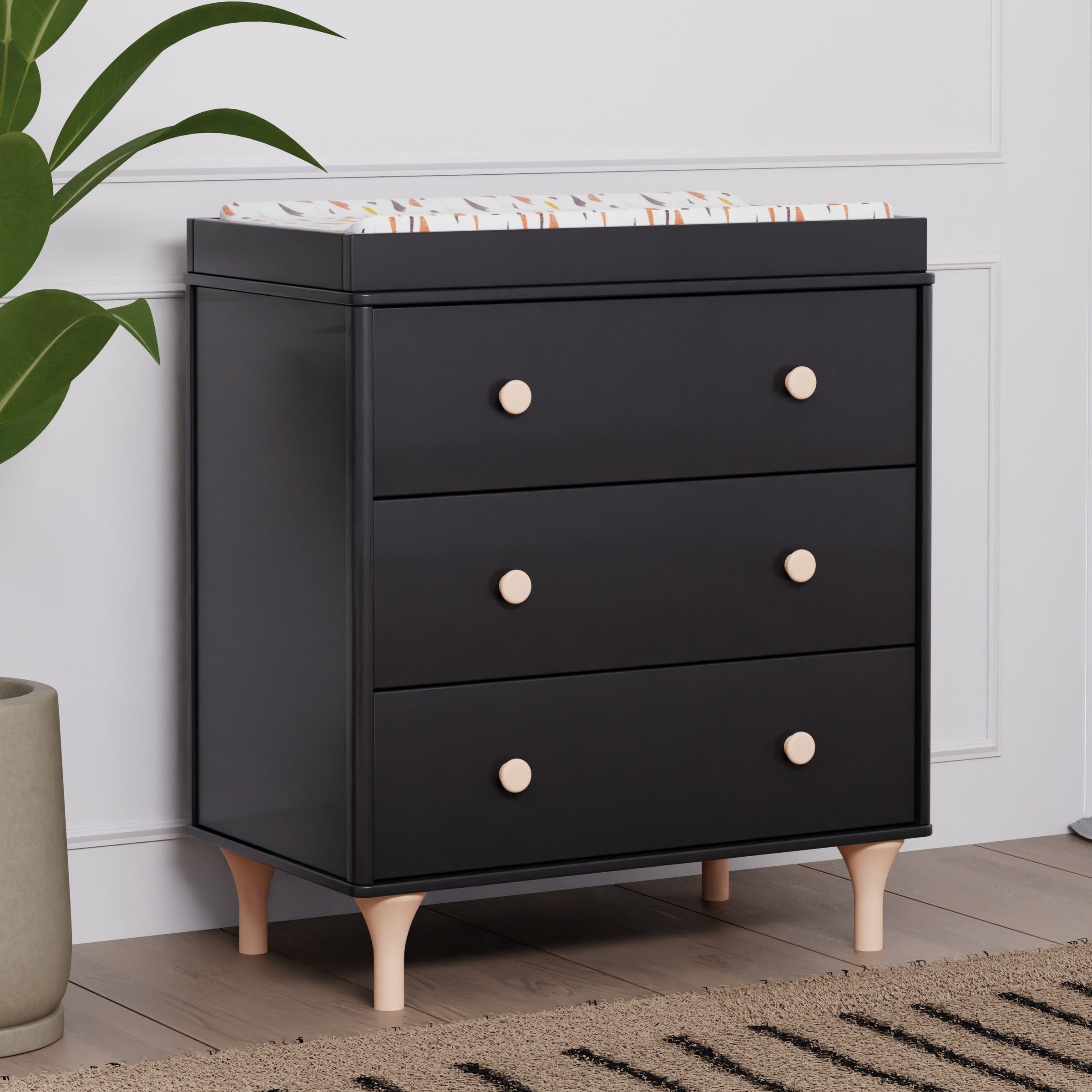 M9023BNX,Lolly 3-Drawer Changer Dresser w/Removable Changing Tray in Black/Washed Natural
