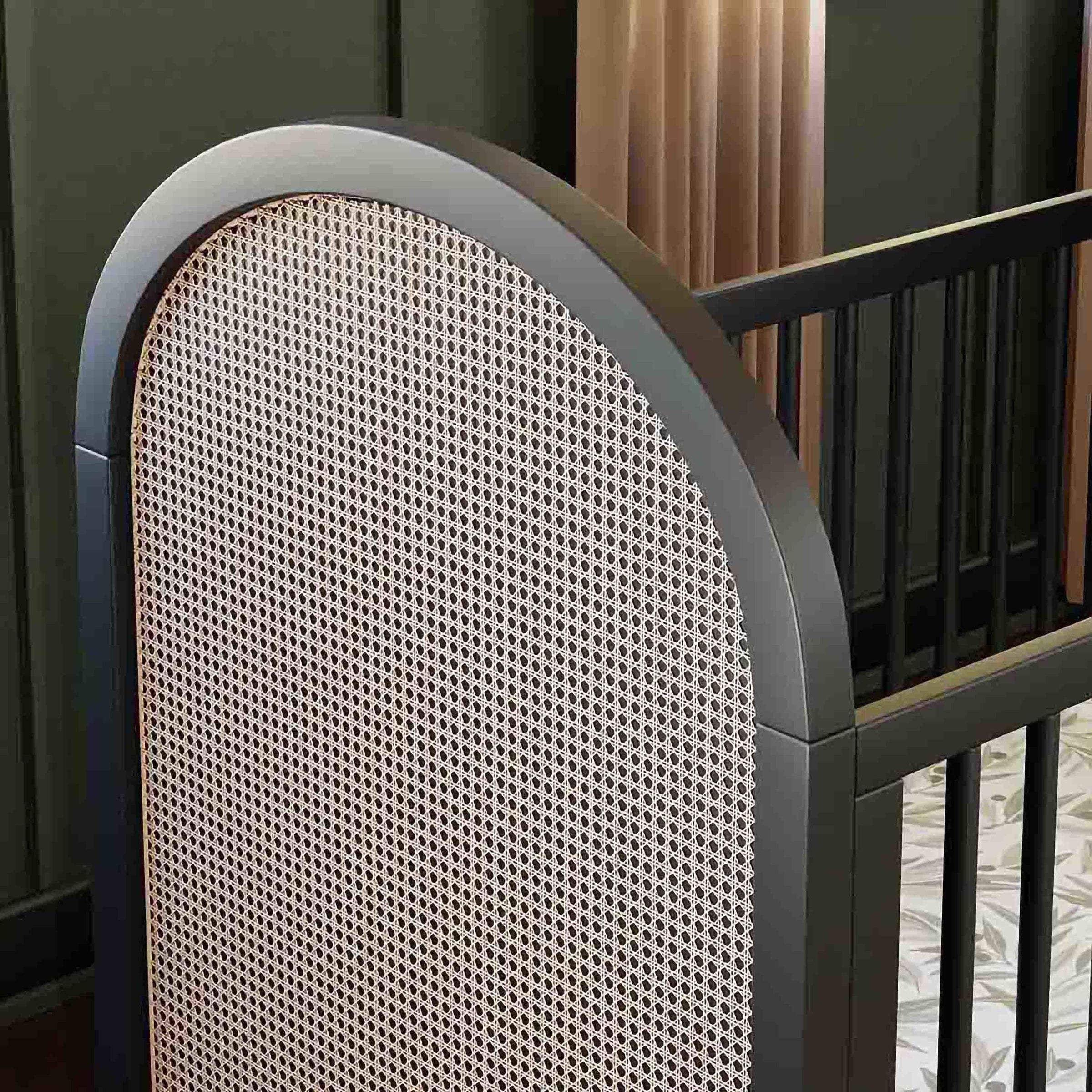 M25601BNC,Bondi Cane 3-in-1 Convertible Crib w/ Toddler Bed Kit in Black with Natural Cane