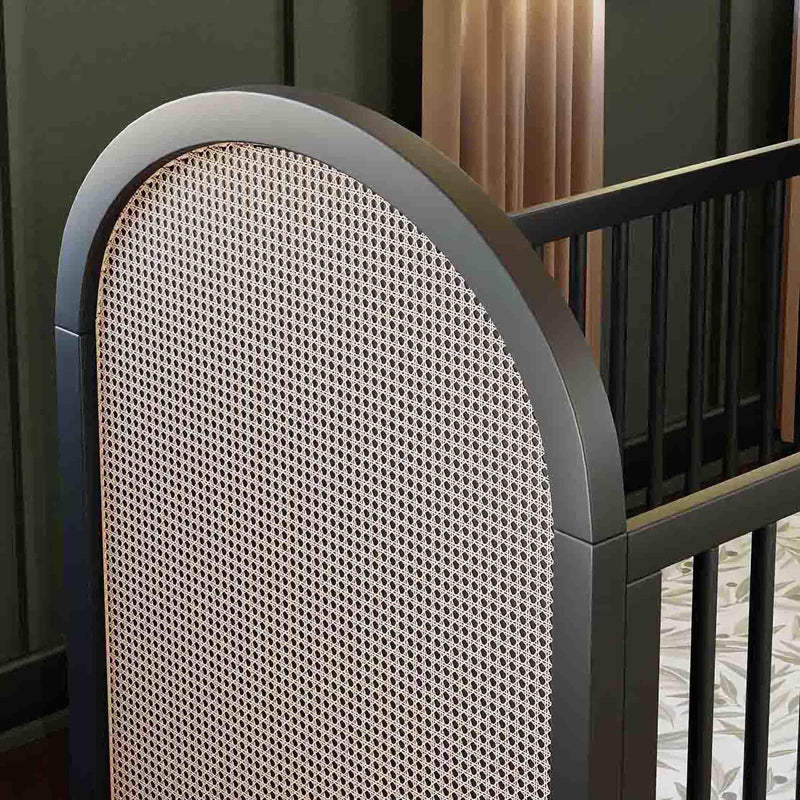 M25601BNC,Bondi Cane 3-in-1 Convertible Crib w/ Toddler Bed Kit in Black with Natural Cane