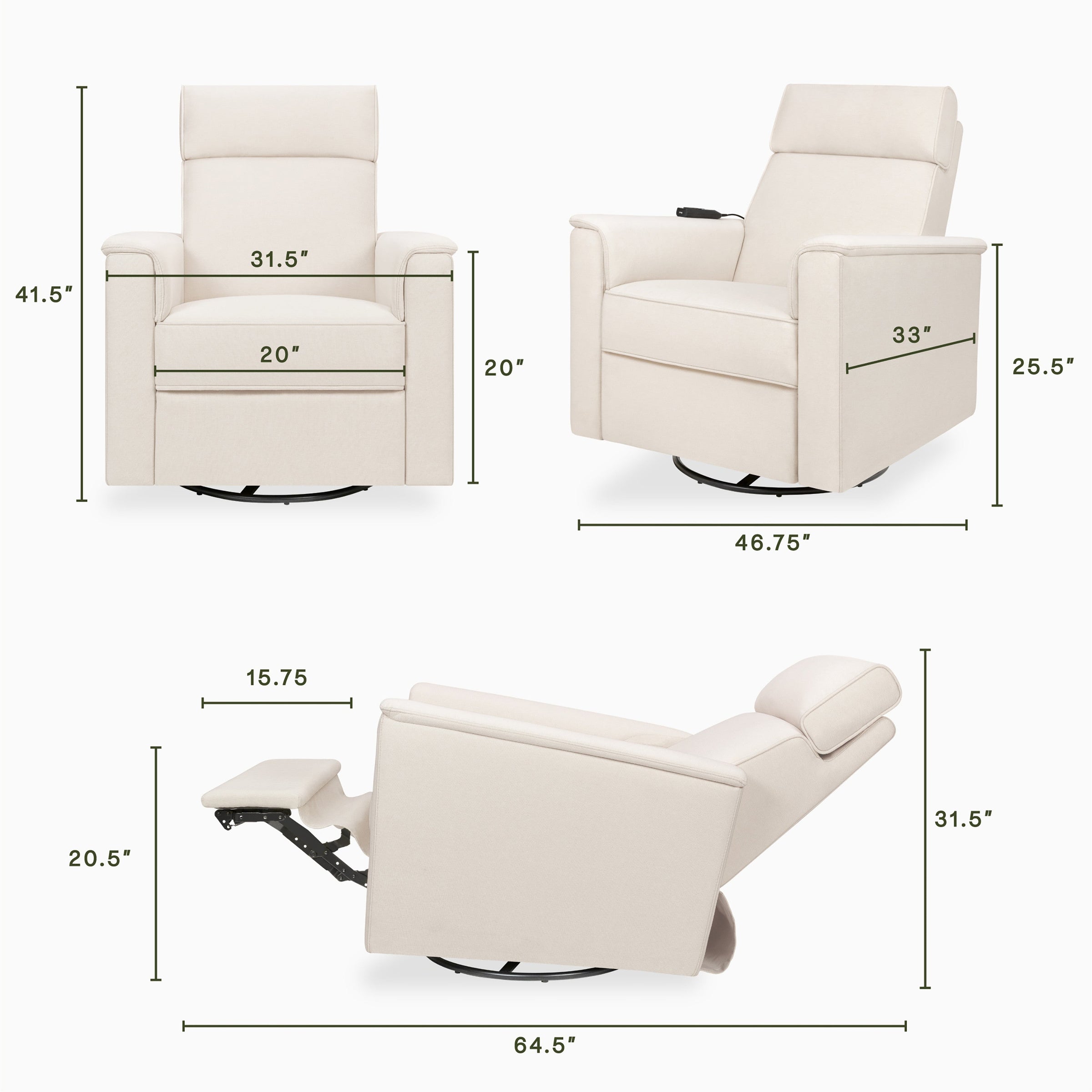 M17183PCMEW,Willa Deluxe Power Glider Recliner w/Heat&Massage in Performance Cream Eco-Weave