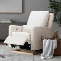 M23085PCMEWLB,Sigi Glider Recliner w/ Electronic Control and USB in Performance Cream Eco-Weave w/Light wood base