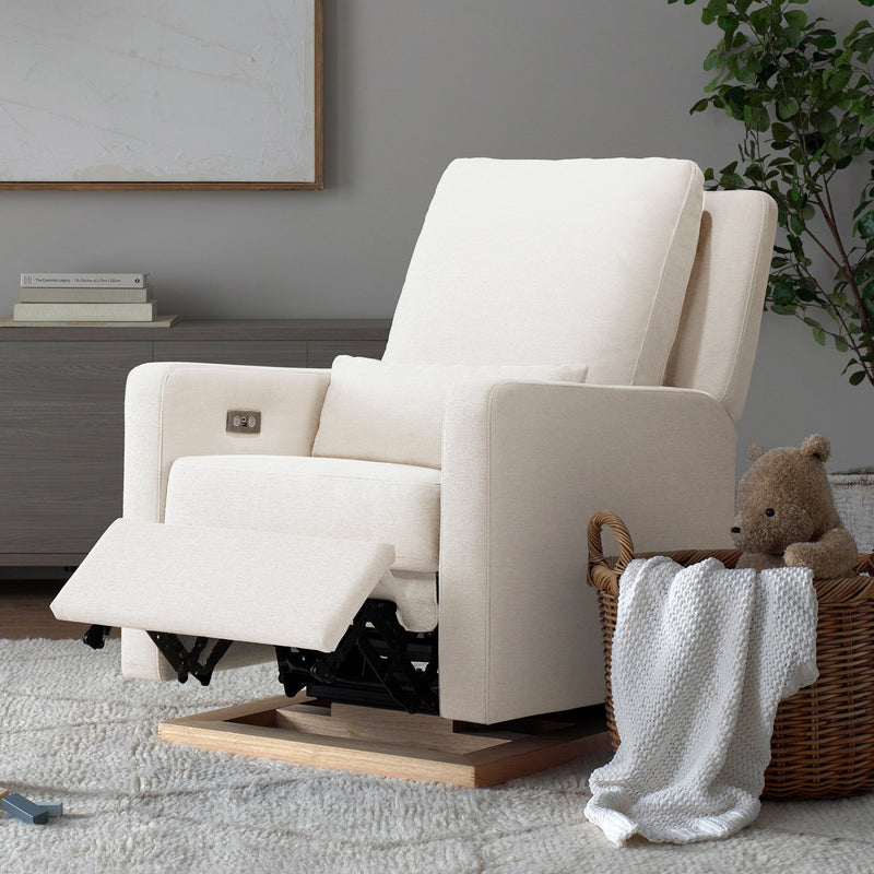 M23085PCMEWLB,Sigi Glider Recliner w/ Electronic Control and USB in Performance Cream Eco-Weave w/Light wood base