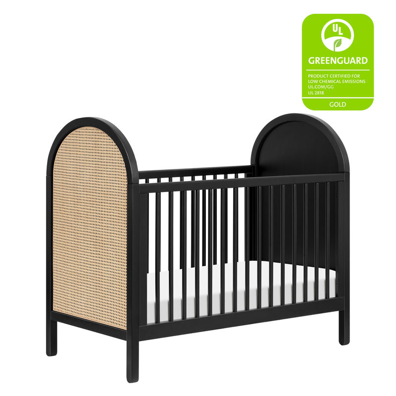 M25601BNC,Bondi Cane 3-in-1 Convertible Crib w/ Toddler Bed Kit in Black with Natural Cane